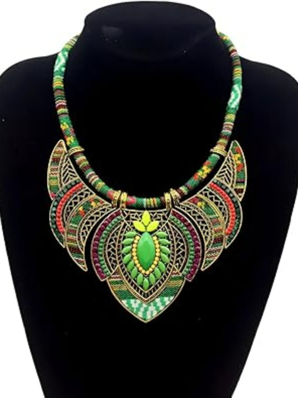 Green‎ Bohemian Statement Necklace Chunky Boho Beaded